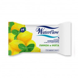 Салфетки влажные Waterflow очищающие универсальные лимон-мята 15 шт.